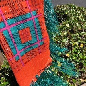 RAGA Orange and Teal Geometric Scarf